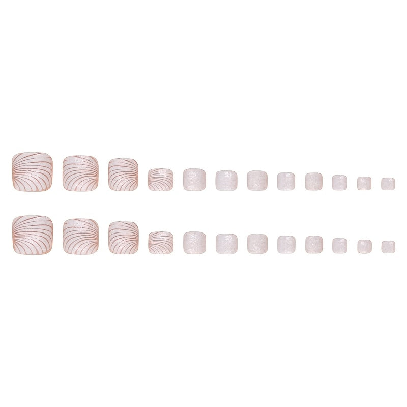 24 PCS Set Glitter Shell Pattern Press-On Fake Toenails Nail Art Stickers Women Manicure Pedicure Accessories