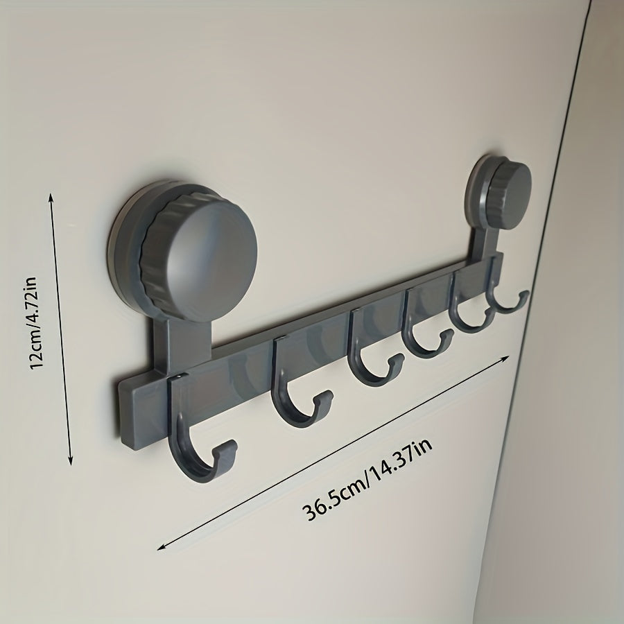 A very practical 6-hook hook that does not require punching suction cups for wall hanging. It can be used to store clothes, towels, bathrobes, small items, etc. It is suitable for bathrooms, bedrooms, washrooms, living rooms,