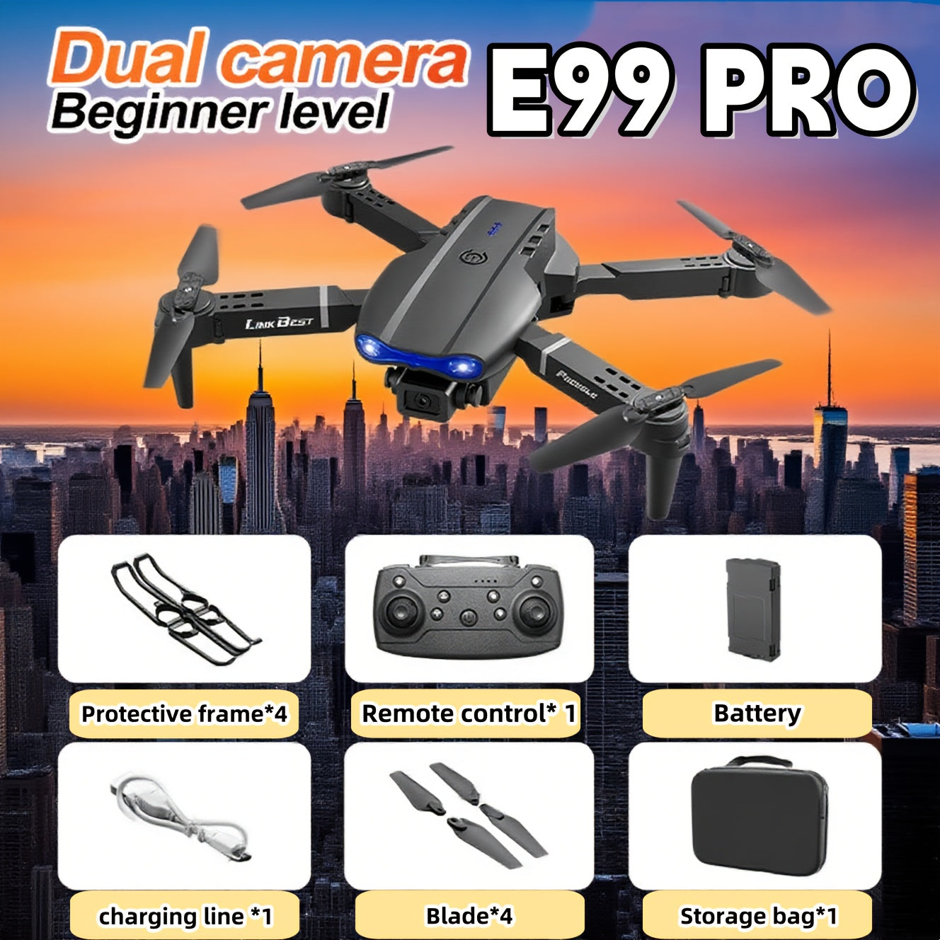 E99-PRO intelligent Drone + 3 Battery Set , Dual Cameras, Optical Flow Hover, 360 ° Flip, Folding Design, Perfectly Capturing Every Touching Moment, with Simple and Convenient Operation
