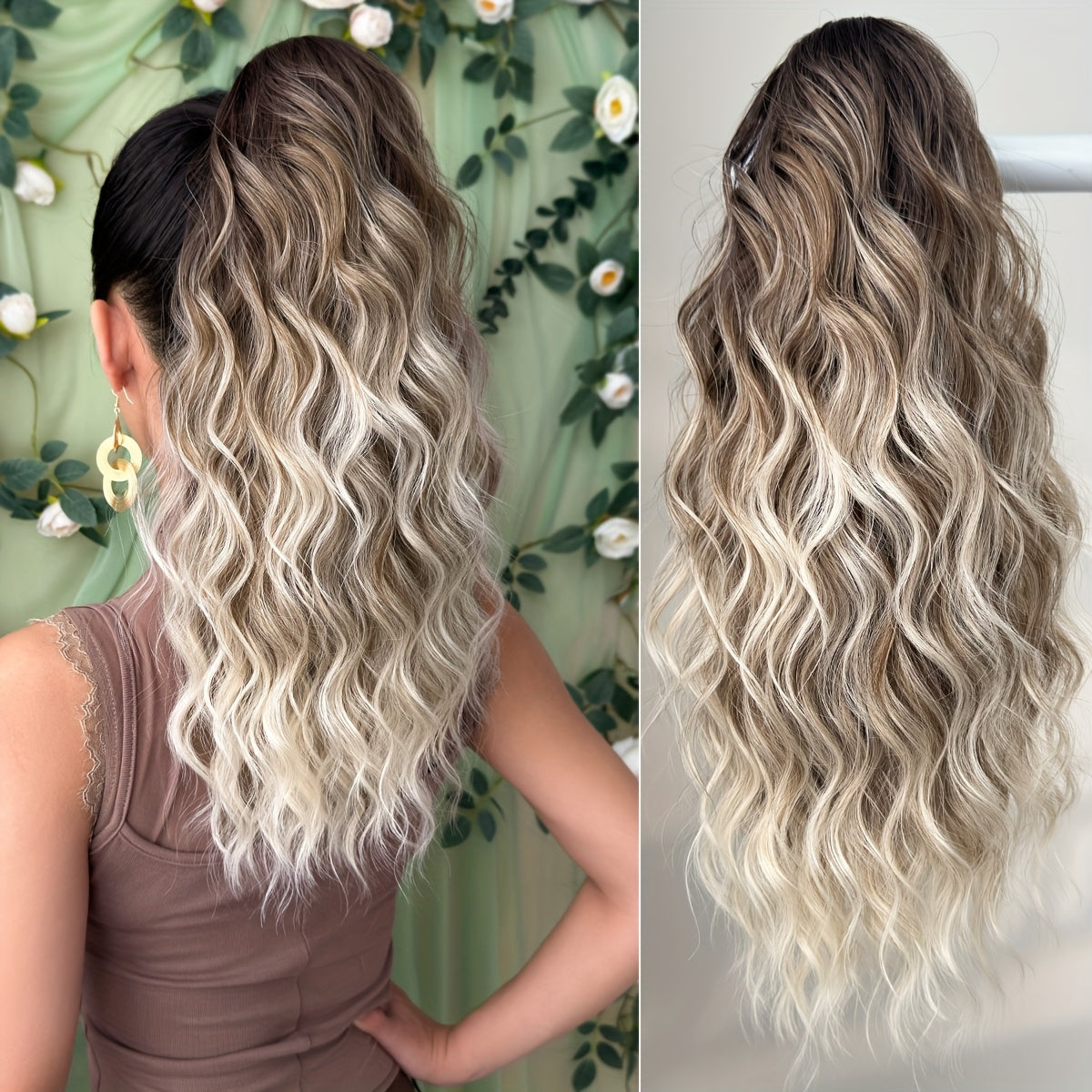 8 Colors Claw Shaped Ponytail Extension Hair Accessory Gradient Wig Multi-Color Wig 45.72 cm Water Ripple Heat-resistant Fiber Synthetic Ponytail Wig,  Women's Daily Use Hair Care Supplies