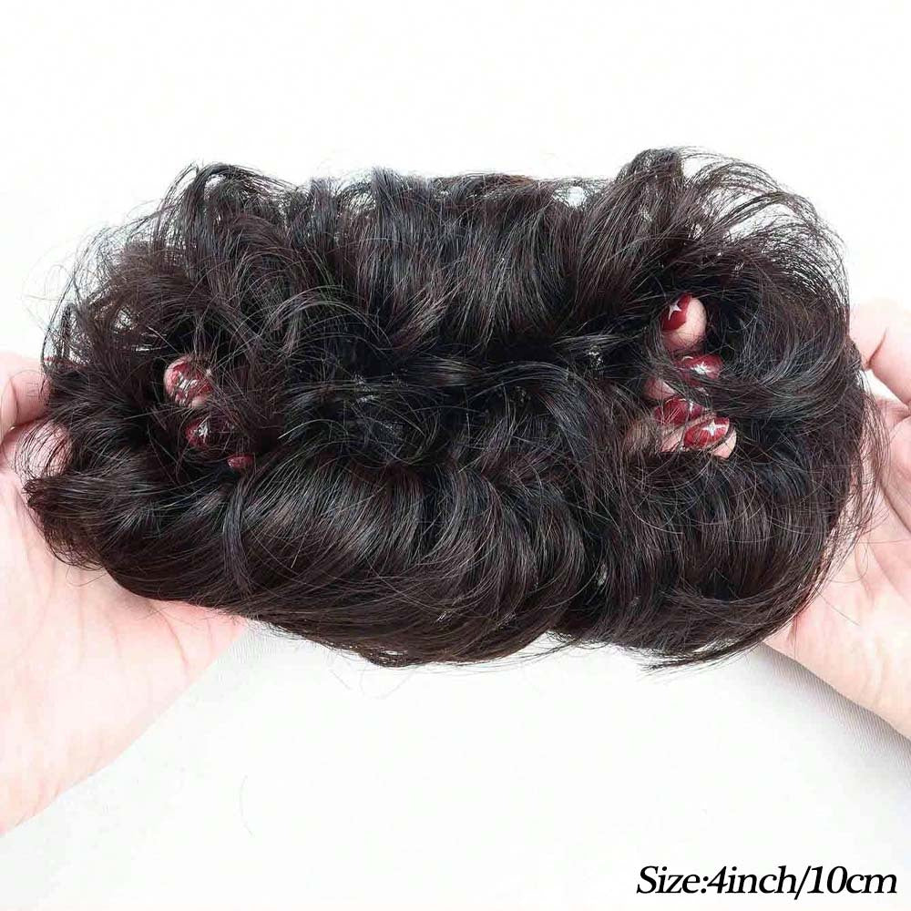 Real Human Hair Bun Donut 4 Colors with Elastic Band - Wavy Volume, Instant Updo Extensions for, Scalp-Propatible Hairpiece for Chignons, Buns & Volume (No Glue/)