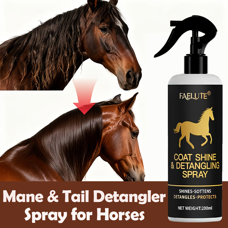 200ml  Mane And Tail Leave-In Spray - Instantly Smooths And Reduces Breakage of Mane And Tail Hair While Enhancing Natural Shine, Plant-Based Formula for Horse Mane And Tail Care, Stylish Bottle with a Durable Nozzle