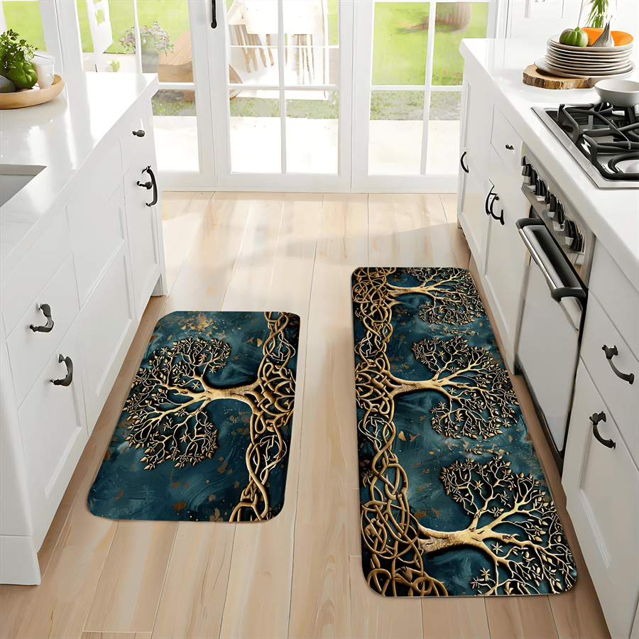 2/3 PCS Set TREE OF LIFE Kitchen Luxury Rug Set, Outdoor Indoor Entrance Mat, Welcome Mat, Suitable for Home, Living Room, Kitchen, Bedroom, Farmhouse, Study, Corridor, Laundry Room, Kitchen Mat, Shoe Scraper, Entry Mat, Home