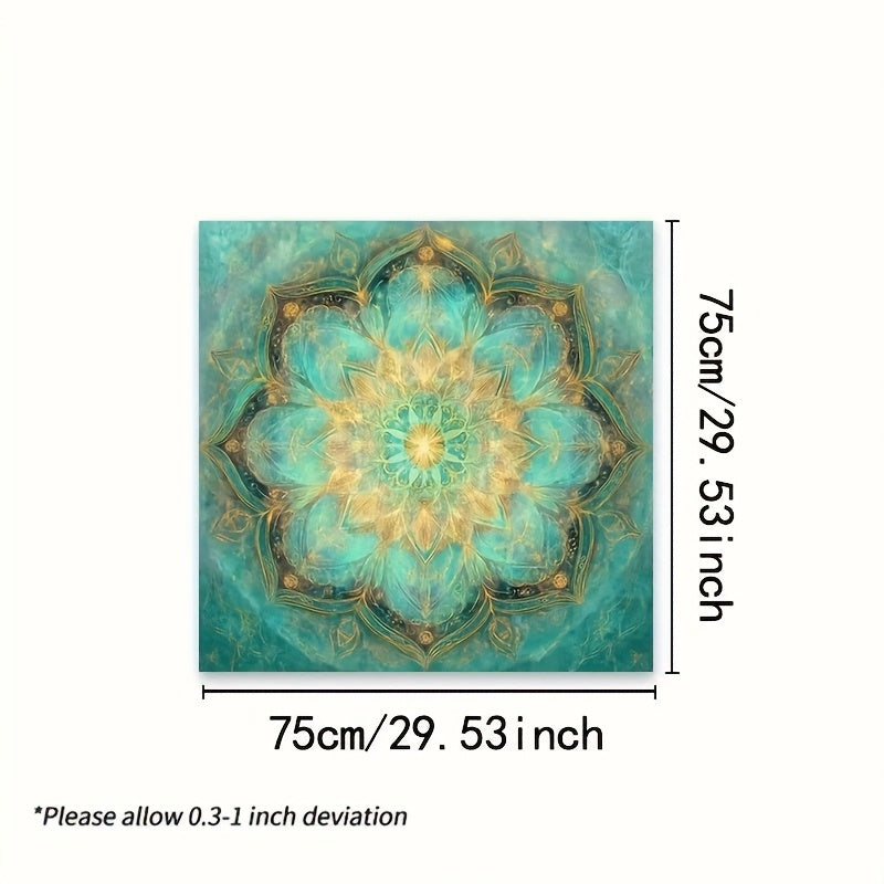1pc Tarot Tablecloth - Mystical Mandala Altar Cloth with Turquoise and Golden Patterns, Durable Polyester Material, Suitable for Tarot Reading, Séance Parties, Meditation - Easy-to-Clean Spiritual Decor, Witchcraft Rituals,