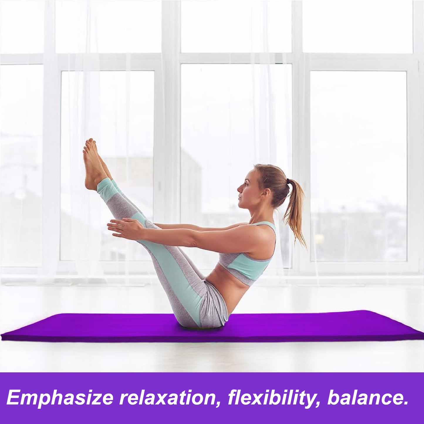 3 PCS Set Premium Yoga Mat – Non-Slip, Extra Thick Exercise Mat Pack of 3 (Purple)