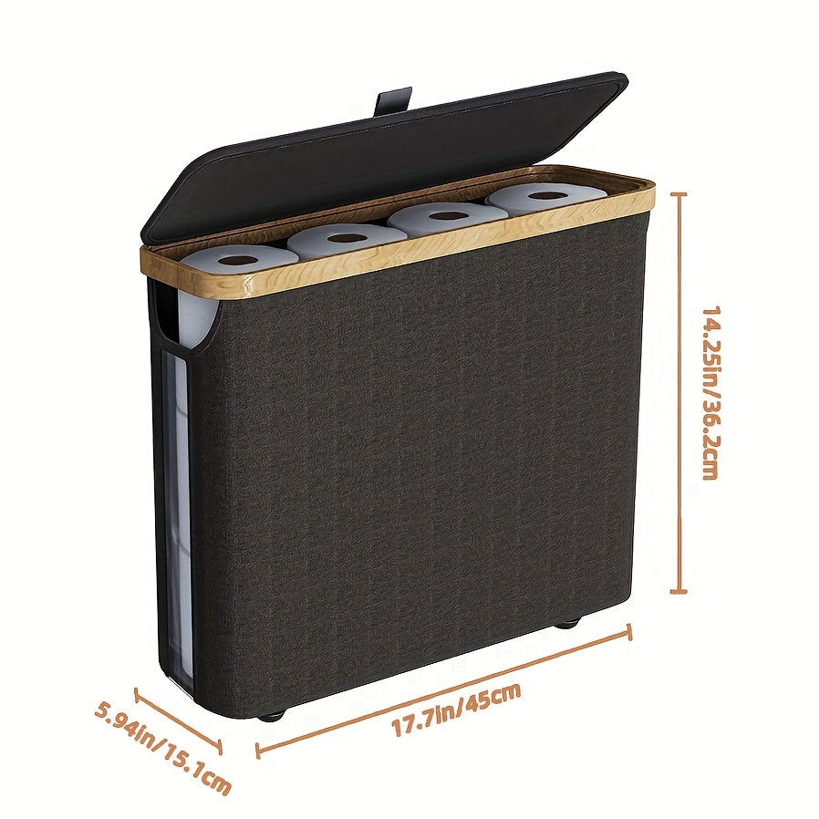 12 Rolls Bamboo Toilet Paper Holder with Lid - 30L Capacity, Modern Fabric Storage Basket for Bathroom, Kitchen, or Office, Multi-Purpose Organizer with Handle, Bathroom Organizer|Sleek Toilet Paper Holder|Durable Bamboo Mate
