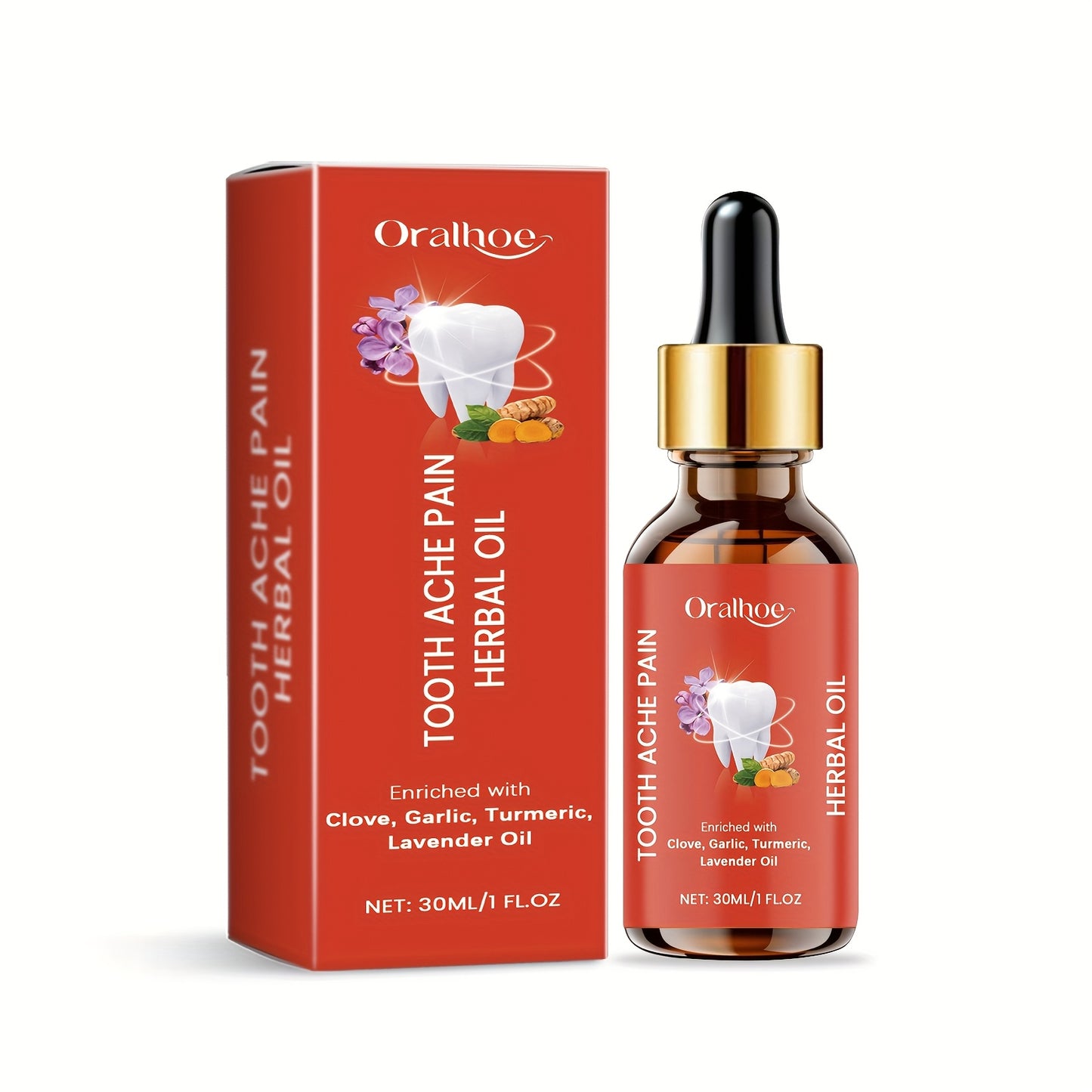 1pc Herbal Dental Care Essence 30ml Contains clove flower oil, garlic root oil, lavender oil and turmeric root oil to gently care for your mouth, teeth and gums, leaving your mouth feeling cool and comfortable with naturally