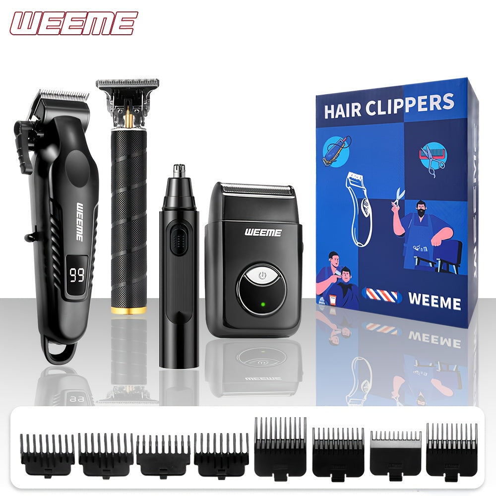 4 PCS Set Men's Grooming Kit with USB- Fast-Charging Clipper, T-Trimmer, Razor & Nose Hair Trimmer - All-in-One Hair & Shaving System for Home, Travel - Ideal Gift for Dad, Husband, Boyfriend (Birthday/Father's Day)