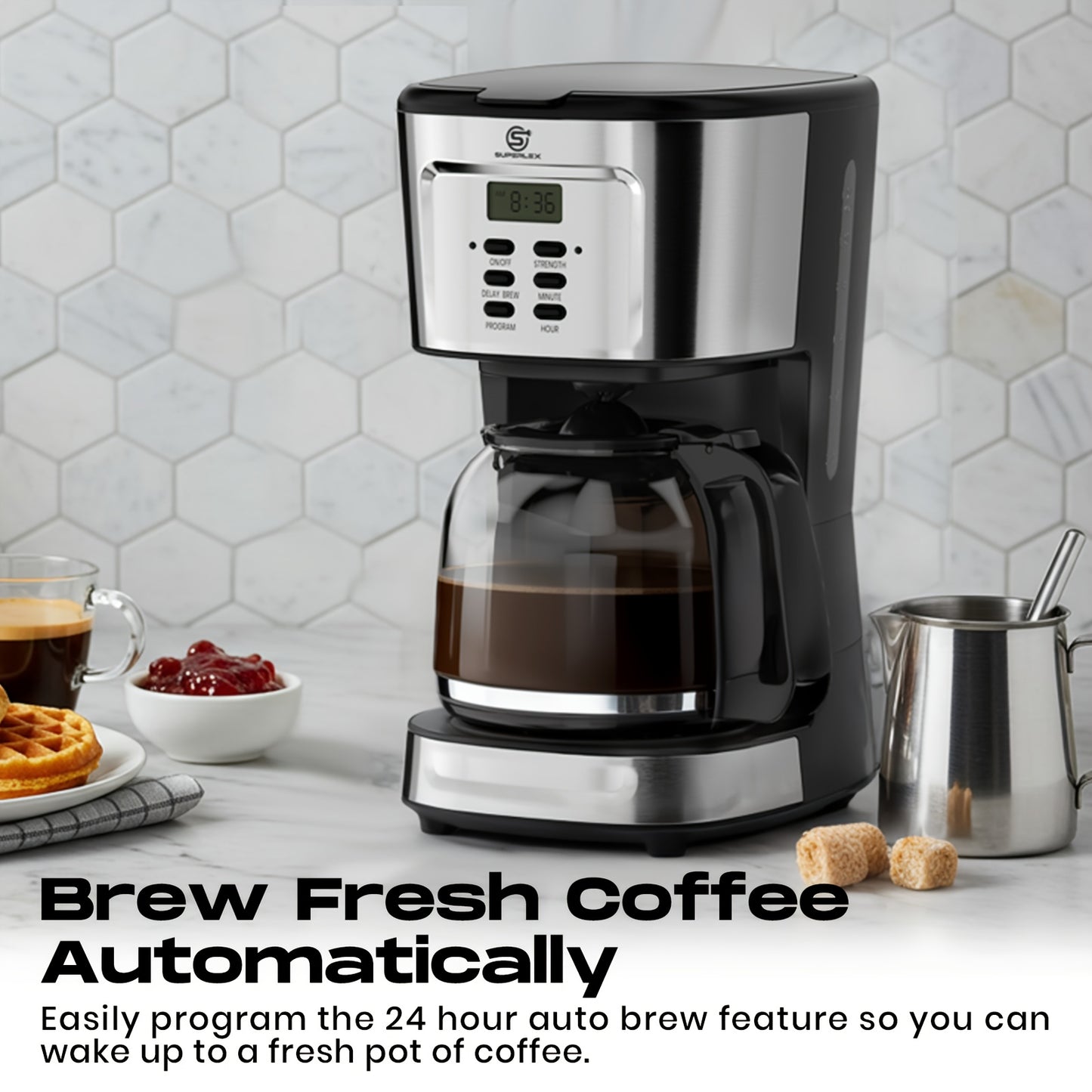 NEW UK Plug  Drip Coffee Maker With LCD Display Delay Brew And Strength Control 900W Precise Temp Auto Shut Off Dishwasher Safe Glass Jug 1.5L