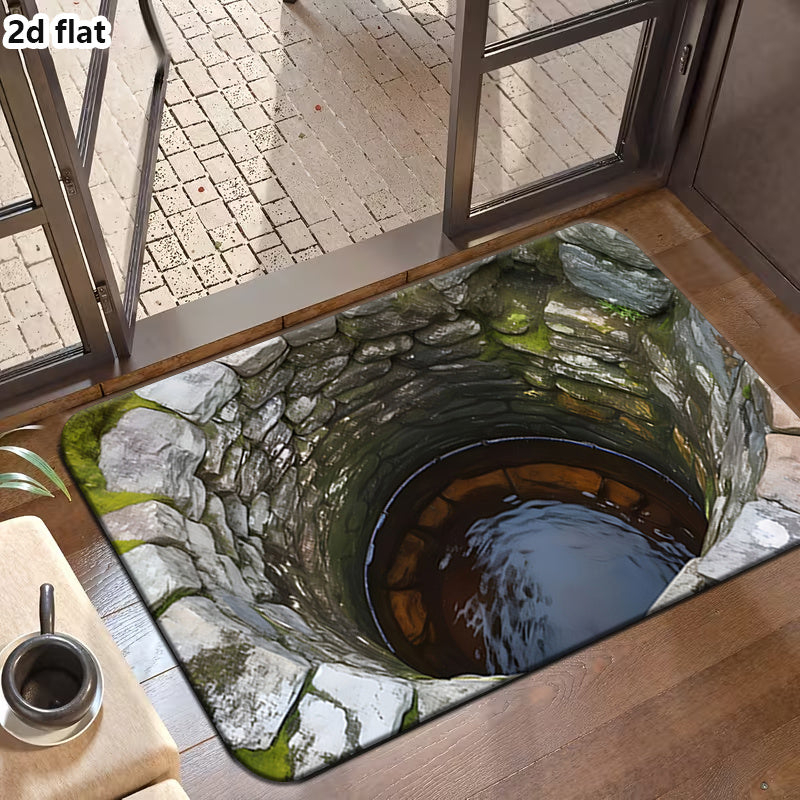Optical Visual Illusion Infinite Abyss Manhole Cover Doormat - High-definition Marble Pattern Non-slip Mat, Machine-washable with Rubber Backing. Suitable for Indoor/outdoor Foyers, Entrances, RVS, and Camping Scenes. Enhance