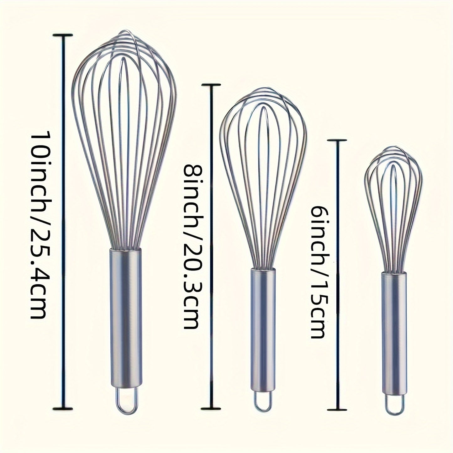 3 PCS Set Stainless Steel Whisks - Manual Kitchen Mixer, Suitable for Stirring, Beating, and Blending - Enhanced Durability Bubble Whisk Set, Food-grade, Easy to Clean, Ergonomic Design - No Batteries Required