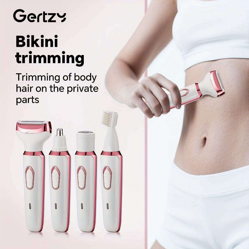 4-In-1 Set Rechargeable Electric Shaver for Women - Trimmer for Face, Nose, Legs, Underarms, And Bikini Area - Suitable for Wet And Dry Use, Pain-Free Grooming Set - Compact And Rechargeable, Perfect Gift