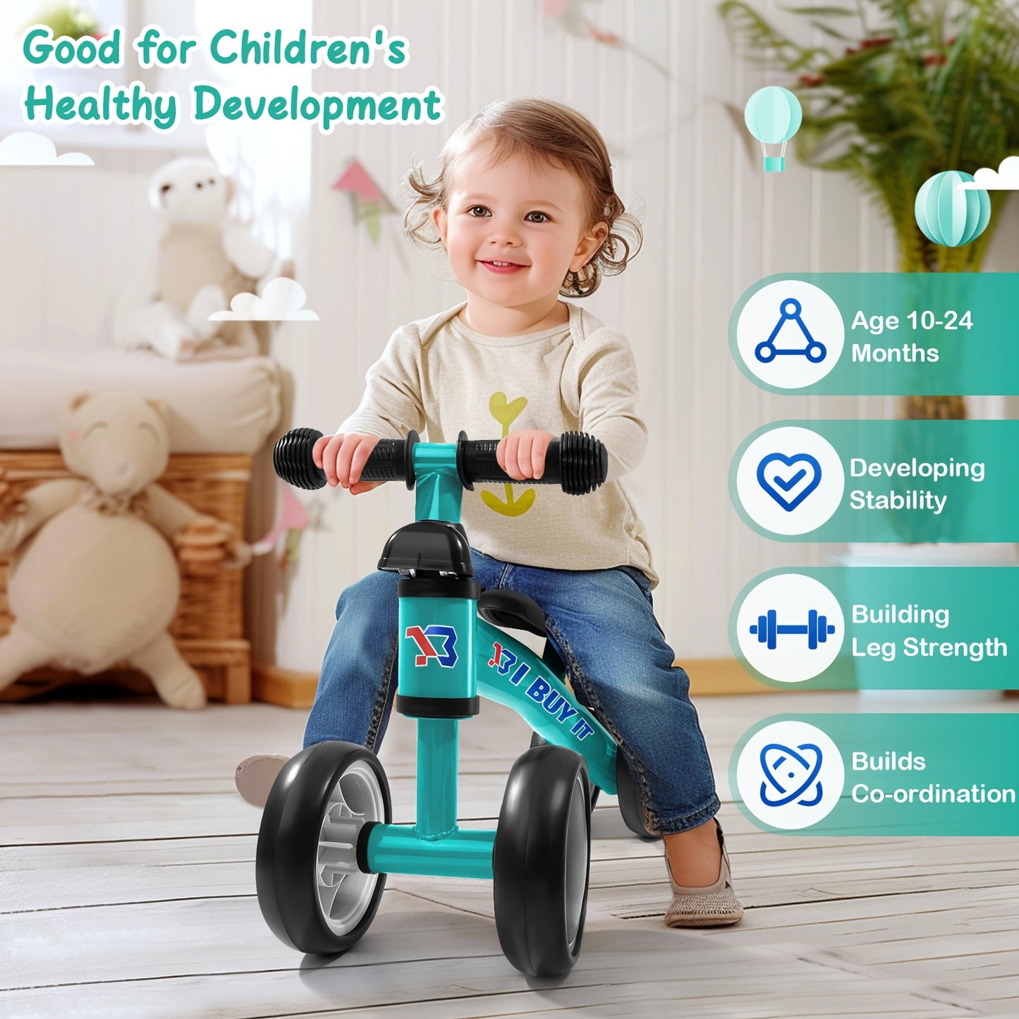 8 Months+ Baby Balance Bike, Indoor Outdoor Baby Ride on Bike, No Pedals Training Bike for Boys Girls Toddlers First Bike, Kids Best Gift