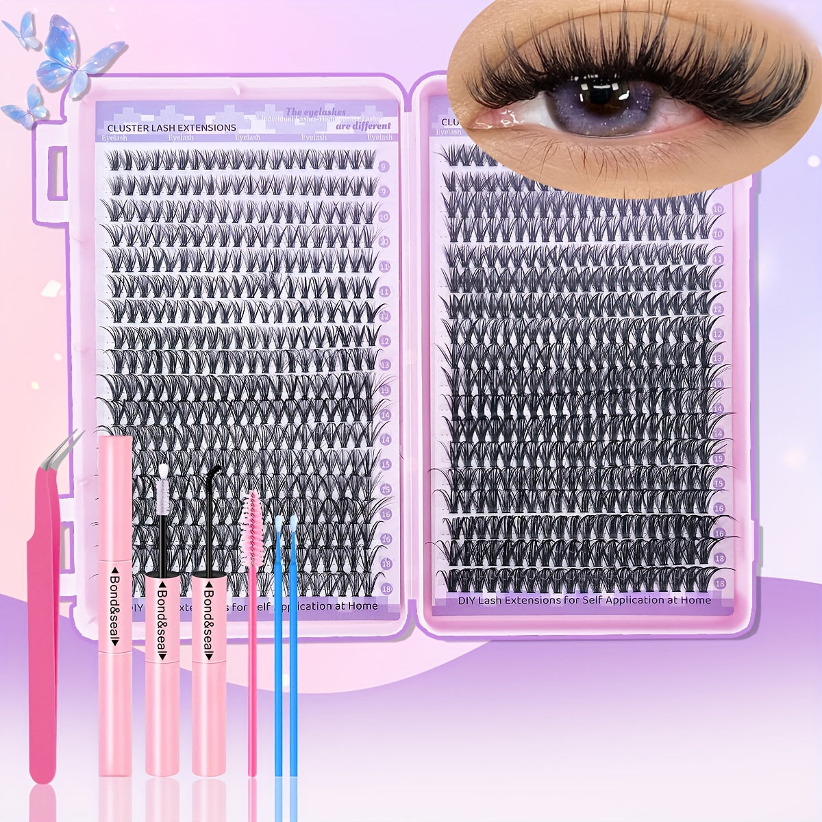 NEW 300/720 PCS Set Eyelash Extension Set Single Eyelash Tuft, 9-18Mm Mix 30D 40D 50D 80D with Eyelash Bonding & Tweezers for Beginners, Exquisite Gift Set Exquisite Gifts for Women