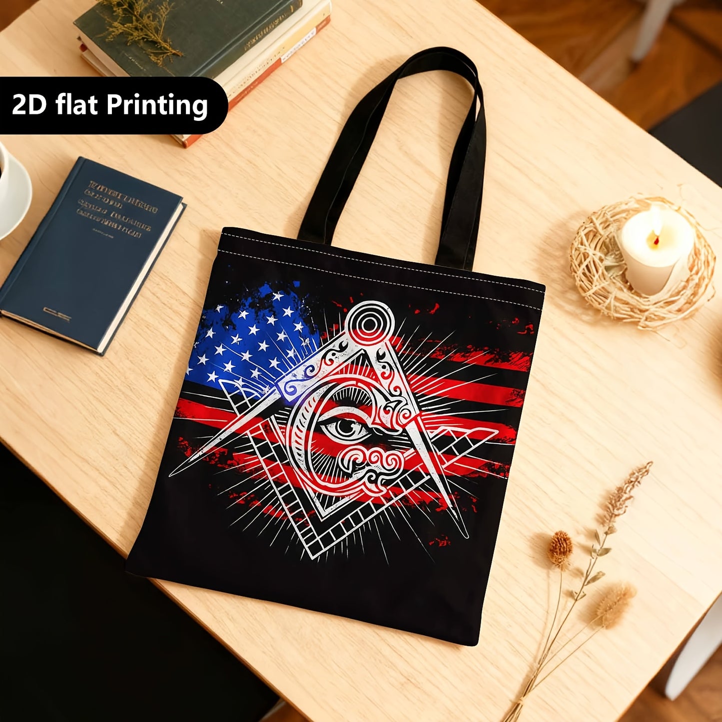 Spacious Tote Bag for Women, Perfect as a Versatile Everyday Carryall for Work, Masonic Symbol, American Flag, Illuminati Eye,Grocery Shopping, Beach Day, and Casual Weekend Outings.