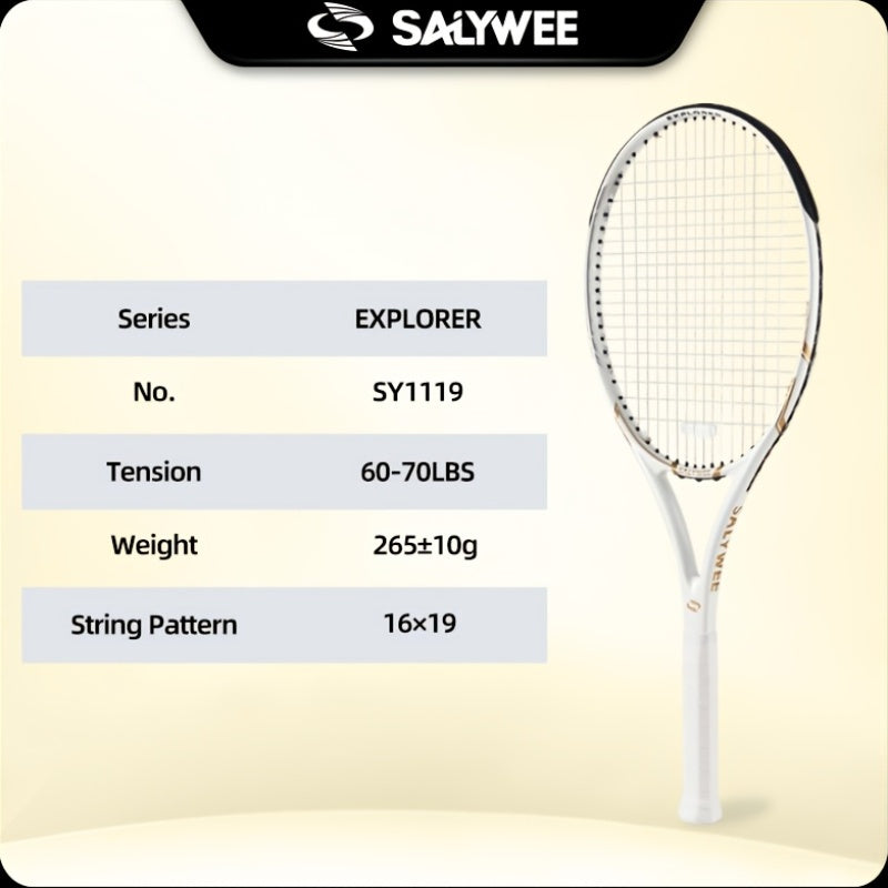 NEW 1 Set + Balls + Bag  Explorer Pro Carbon Fiber Unisex Tennis Rackets, White Available, One-Piece Construction, Pre-Strung Pattern 16x19, Approx. 260g, 102  Racquet Head Size, Free Racquet Bag & Vibration Dampener, for Int