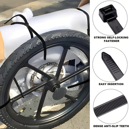 500 PCS Set Self-Locking Black Zipper Straps - Various Sizes 300/250/200/150/100mm - Perfect for Home, Office, Garden, and Workshop Cable Management, Suitable for Indoor and Outdoor Use