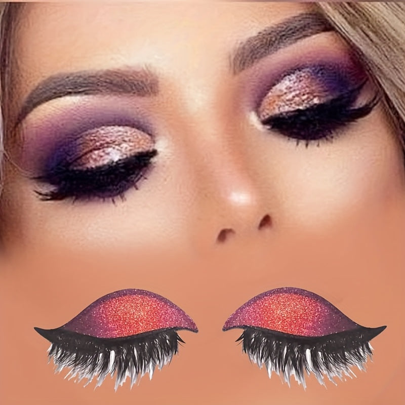 A New Set of Thick, 8 Colors Naturally Curled False Eyelashes with Glitter, Self-Adhesive Eyeliner And Eyeshadow Stickers, Double Eyelid False Lashes, Perfect for Quick Application for Lazy Makeup Routines. It Includes Glue A