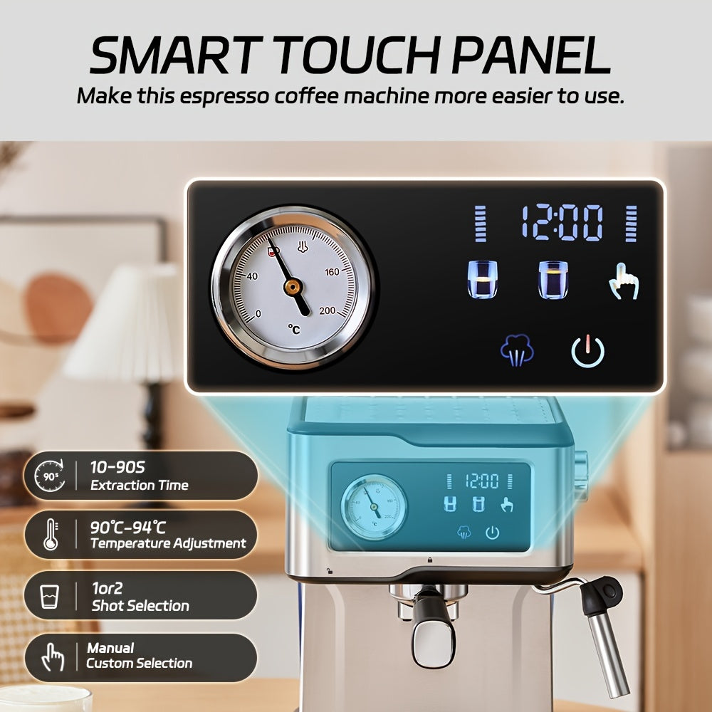 Italian Semi-Automatic Espresso Machine with Built-in Milk Frother & Steam Wand, 20 Bar Pump Stainless Steel Coffee Maker for Latte, Cappuccino, Americano, 1.5L Detachable Water Tank, Smart Touch Panel, Programmable Settings,