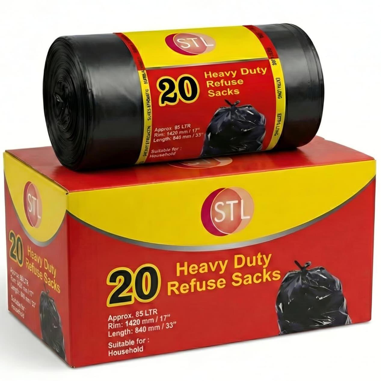 100 PCS Set Extra Strong Heavy Duty Black Bin Liners Rubbish Bags Waste Refuse Garbage Sacs Home Office Cleaning Accessories