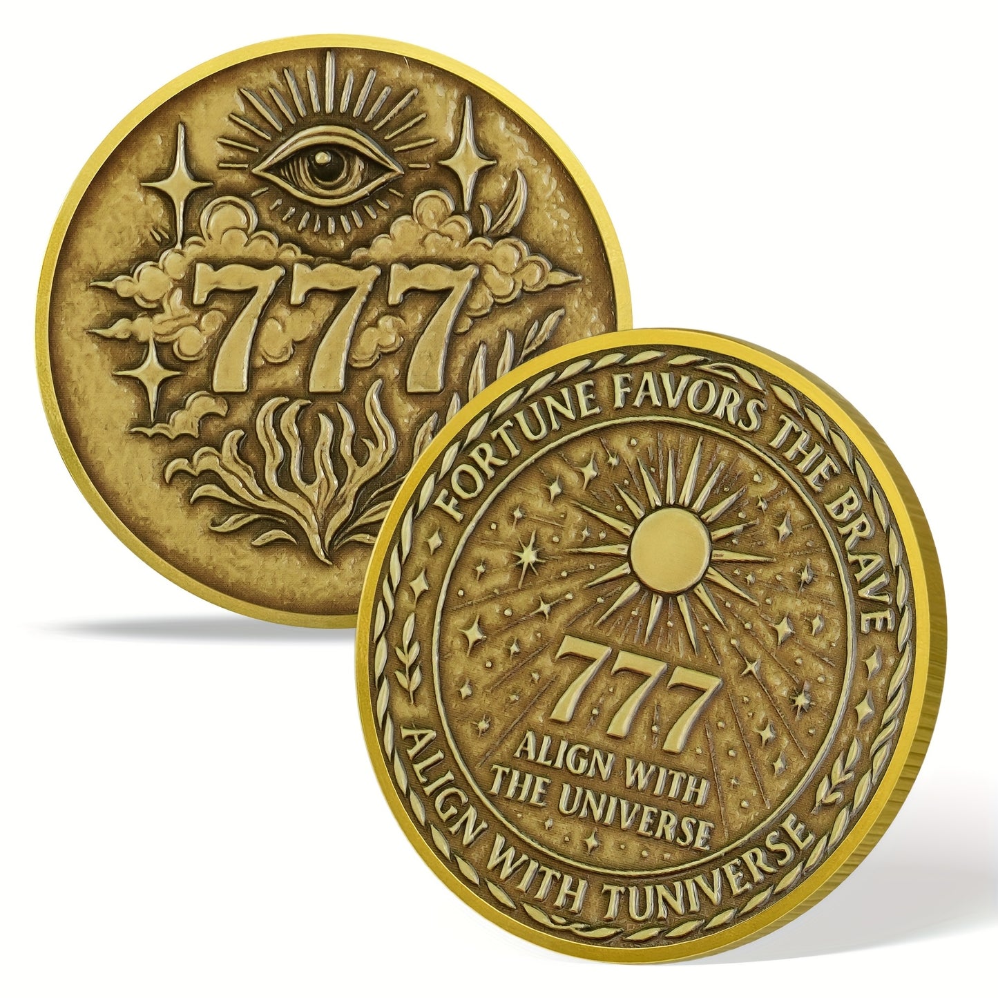 2D Omniscient Eye Lucky Coin | 777 Numerology Coin | Symbolizes Wealth Favoring Brave Souls | Aligns with Universe and Fate | Features Mysterious Symbols and Star Patterns | Exquisite Engraving | Ideal for Collectors or Gifti
