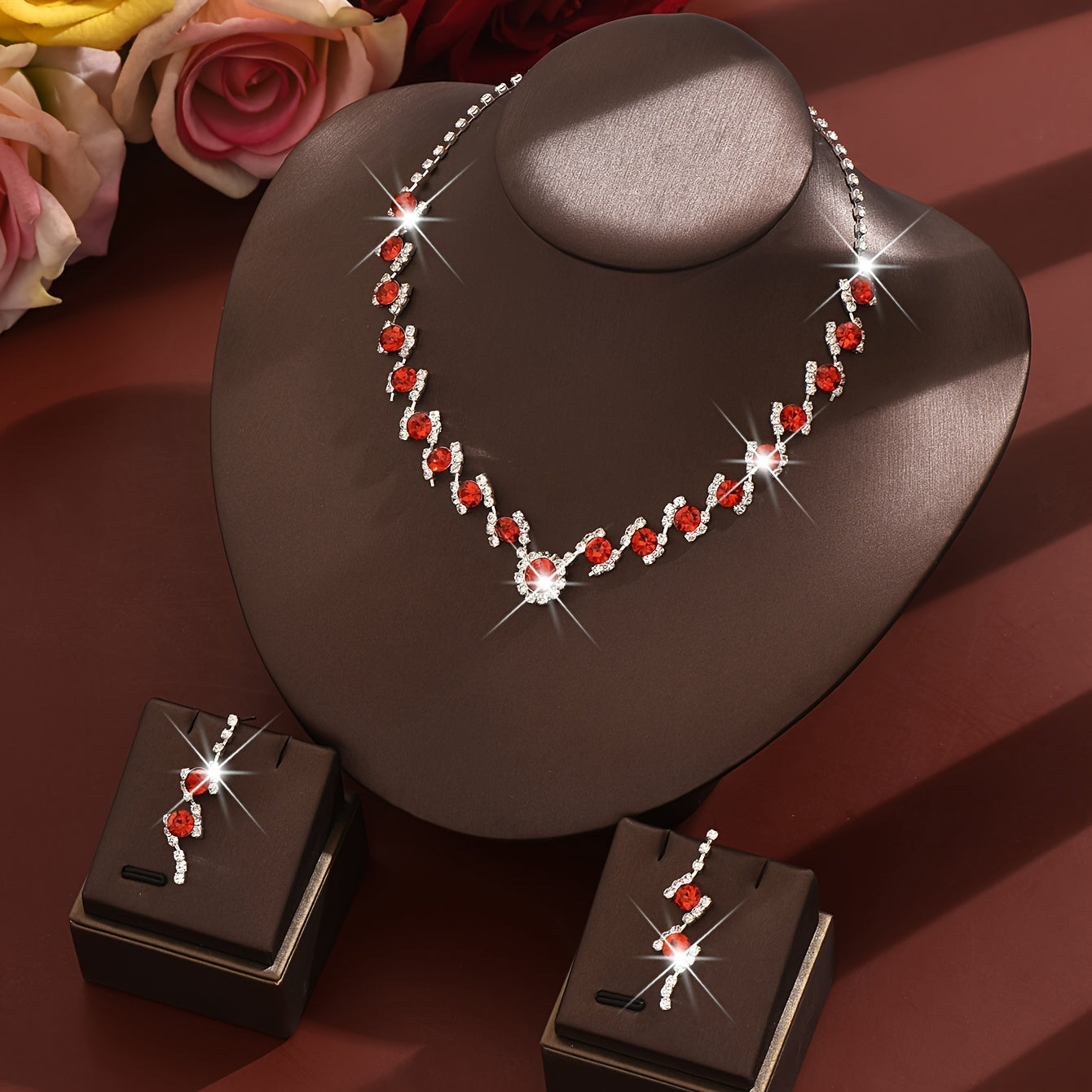 NEW Arrivals Blue/Black/Red Color Fashionable Elegant Sexy Luxury Necklace + 2PCS  Earrings Set for Prom Party Wedding Guest Business Dinner Music Concert Women Luxury Jewelry Sets