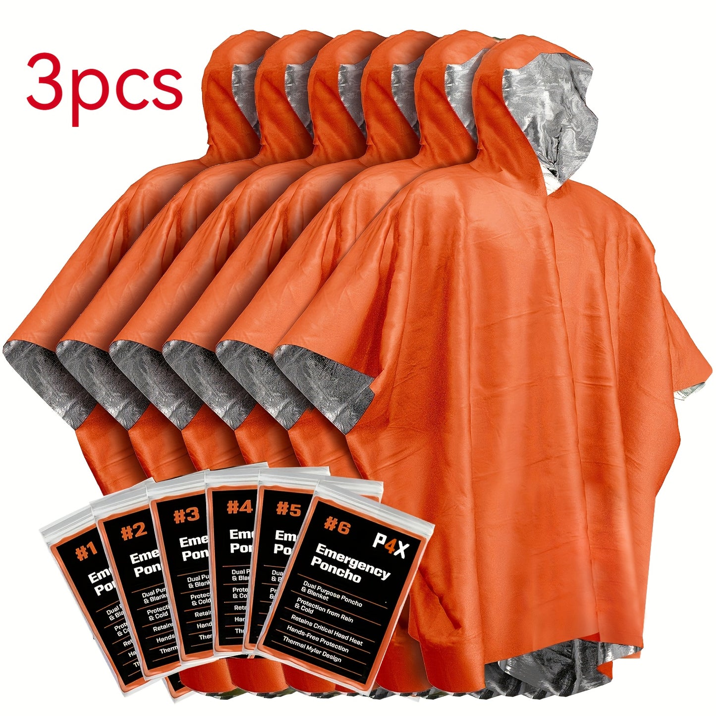 3 PCS Set Emergency Cloak PE Film Reversible Insulating raincoat blanket, insulating emergency blanket, reflective design for enhanced visibility, outdoor camping survival equipment, car survival blanket, essential for travel