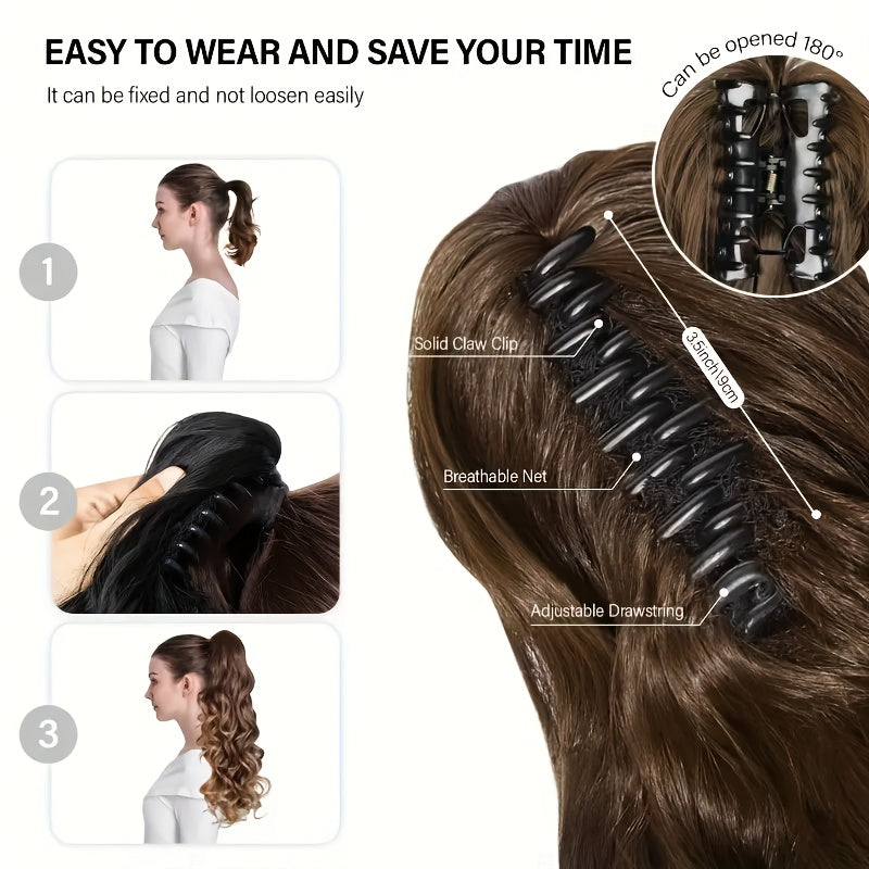 Elegant Light Brown Voluminous Wavy Ponytail Wig for Women, Thick Heat-Resistant Synthetic Curls with Deep Wave Texture, Perfect for All Ethnicities and Genders, Versatile Hair Accessory, Elegant Hairpiece, Look Wig, Heatresi