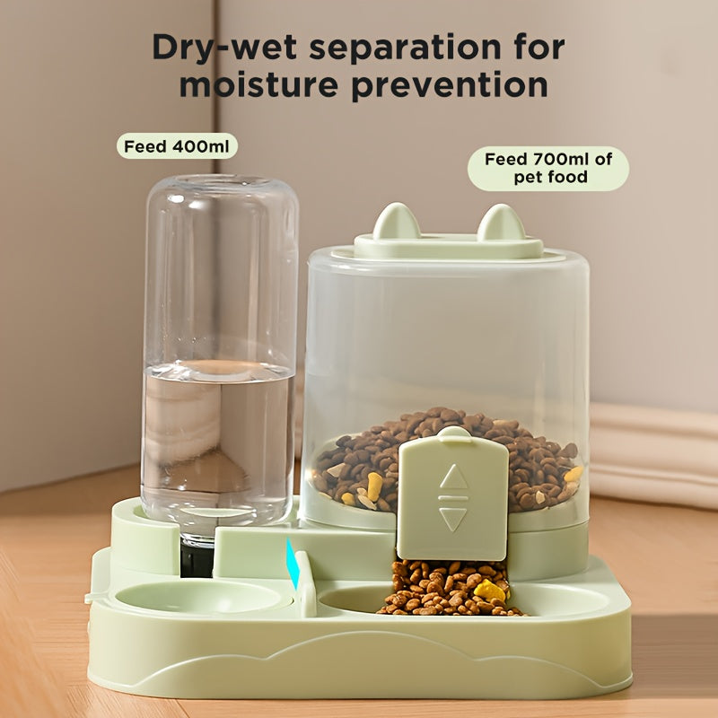 NEW Automatic Gravity-Fed Cat & Dog Feeder-Waterer Combo with Dual Wet/Dry & Water Dispensers, Spill-Proof System, No Battery/ Auto Refill, Easy-Clean Durable Design for Multi-Pet Houses, Kittens & Puppies (No Wiring Needed)