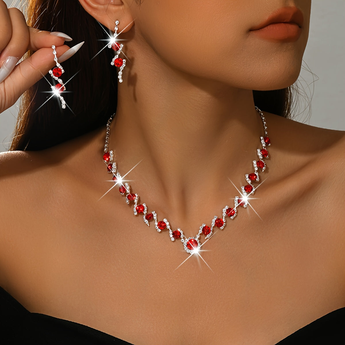 NEW Arrivals Blue/Black/Red Color Fashionable Elegant Sexy Luxury Necklace + 2PCS  Earrings Set for Prom Party Wedding Guest Business Dinner Music Concert Women Luxury Jewelry Sets
