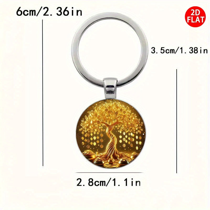 2D Flat, Money Tree Fortune Prosperity Keychain - Wealth with Money Branches & Cash Symbols, Stylish Bag & Car Accessory for Men & Women, Gift for Christmas, Birthday, Anniversary (Suitable for Money, Cards, IDs), 2D Flat