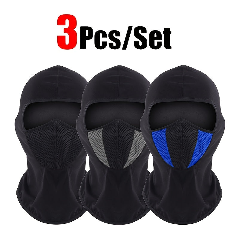 3 PCS Set Outdoor Four-Season Sports Hood for Men And Women, Motorcycle And Bicycle Riding Mask, Breathable And Warm Face Protection, Windproof And Dustproof Stylish Casual Balaclava Hat