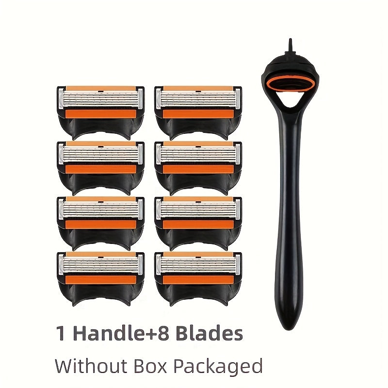 Disposable Razors for Men, Manual Shaving Kit with Refillable Metal Blades Featuring 6 Layers for Grooming Beards And Mustaches - Designed for Easy Use And Cleaning for a Smooth Shave