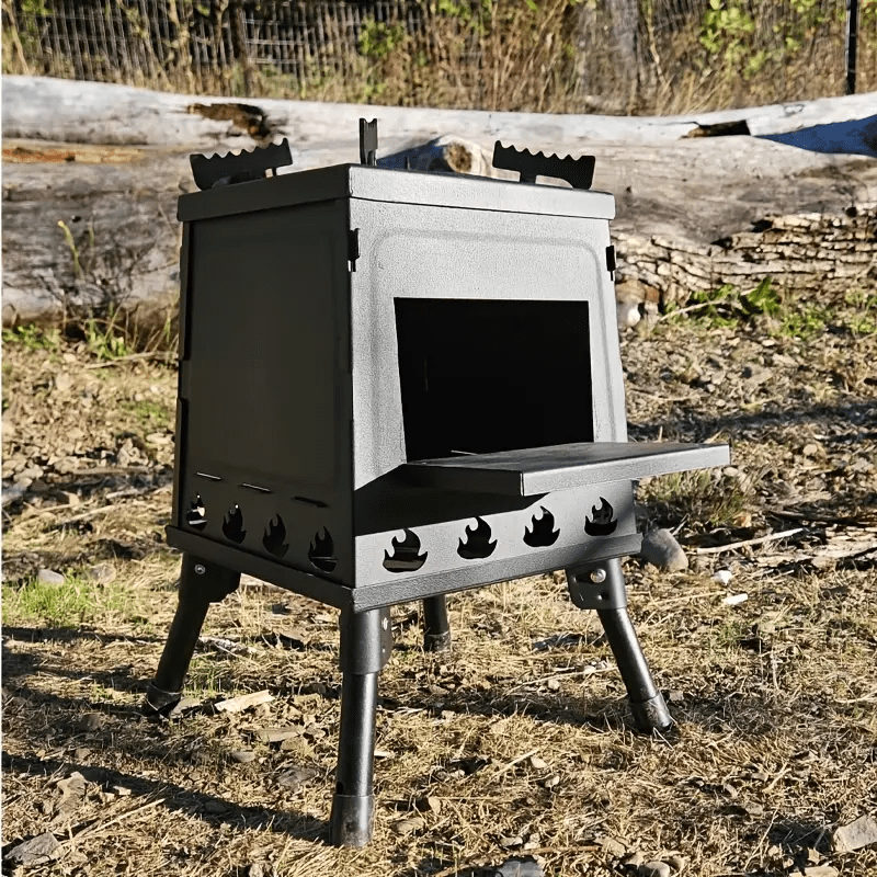 Heavy-Duty Portable Folding Fire Pit Stove - Wood Burning Camping Oven with Adjustable Pot Stand, Foldable Outdoor Cookstove for Camping, Backpacking, BBQ, Survival - Compatible with Wood/Charcoal/ (No Electricity)