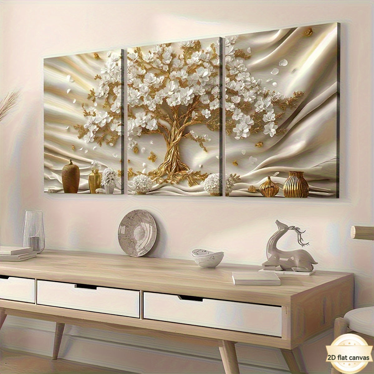 2D Flat, 2D Flat Wrapped Canvas Painting 2D Canvas, 3D Printing, Golden Modern Light Luxury Abstract Tree Landscape Art, Framed Canvas Painting and Wrapped Canvas, Ready to Hang, Home Decoration, Wall Art, Room Decoration, Hi