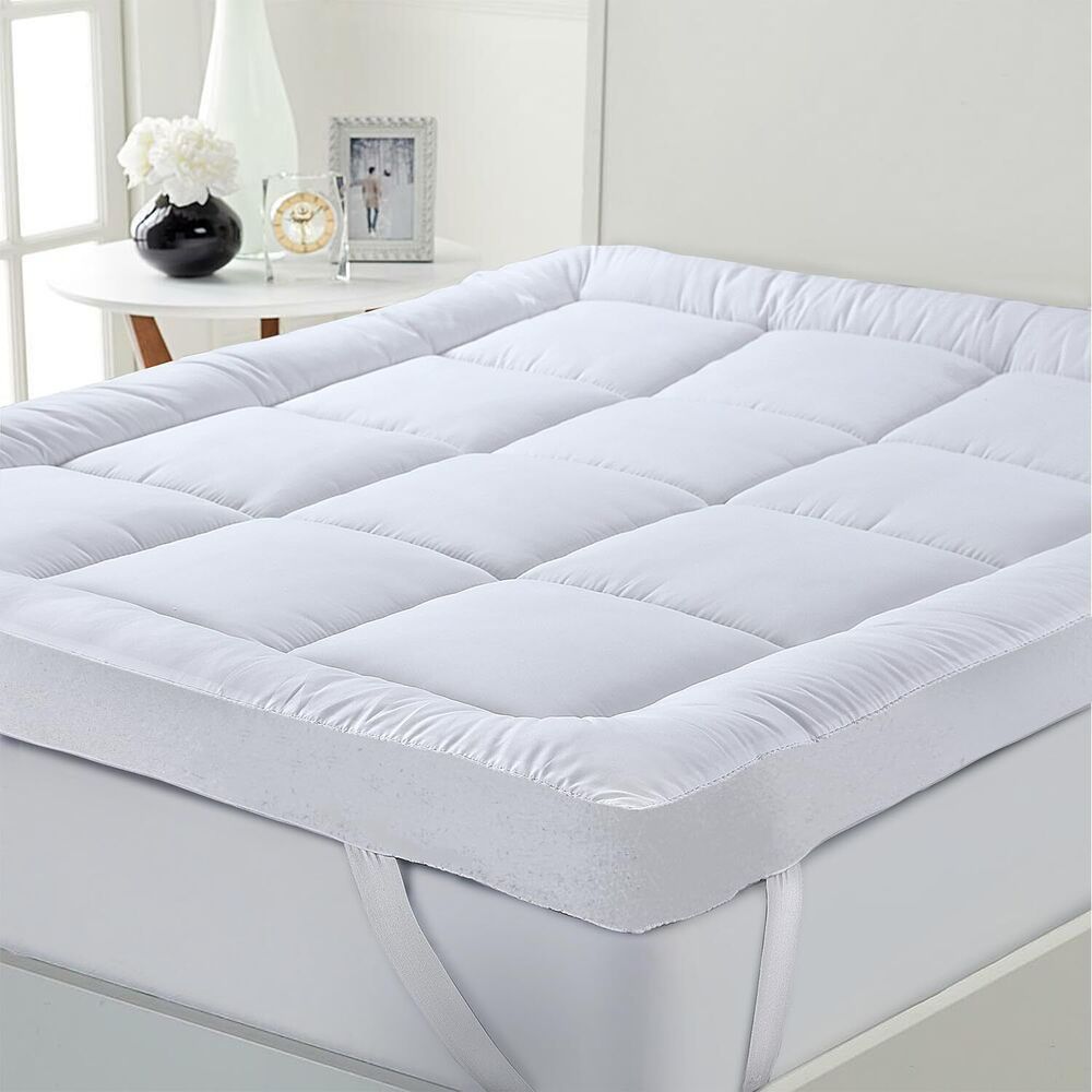 1Pcs Hotel Quality Super King Mattress Topper 10cm / 4-Inch Deep Thick Plush Mattress Pad, Soft Bed Topper with Elastic Straps for Secure Fit, Single Double King Super All Sizes, White