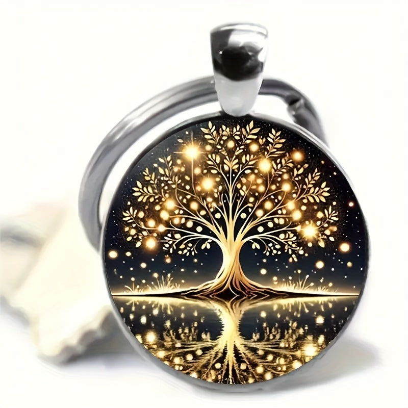 TREE OF LIFE Luminous Keychain - Stainless Steel, Golden & Black Design, Fashionable Accessory for Women Men, Festive Accessory | Tree Of Life Design | Illuminating Feature, Tree Of Life Gift