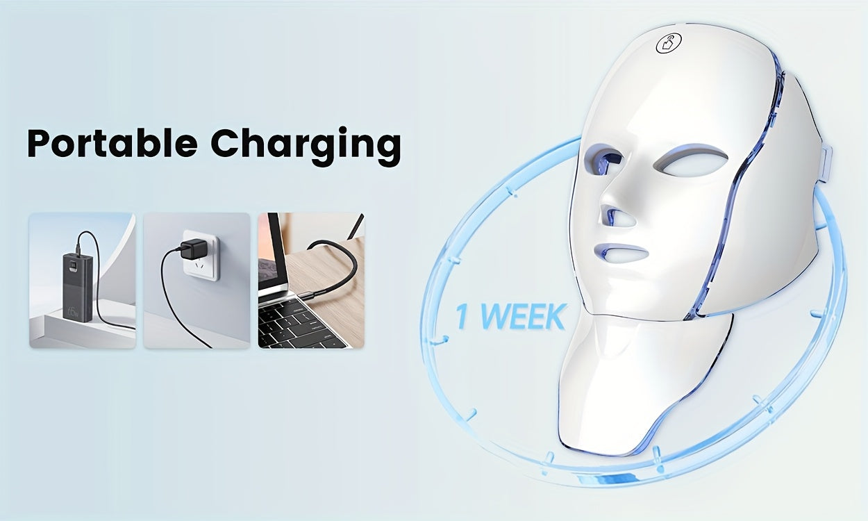 7-Color Multifunctional Portable Facial and Neck Mask Machine | USB Charging, 600mAh Rechargeable Battery, Touch Screen, Wireless, Reusable, Suitable for Both Men and Women, Ideal for Home and Salon Use, Perfect Valentine'S D