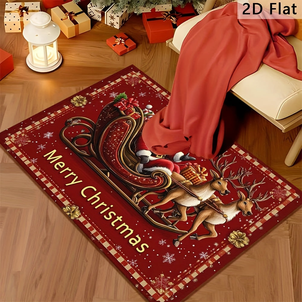 1pc Santa Claus Welcome Doormat - Non-Slip Machine-Washable Christmas Floor Mat with Reindeer & Snowflakes Design, Festive Holiday Decor for Home Entrance, Perfect Christmas Gift, Christmas Decorations