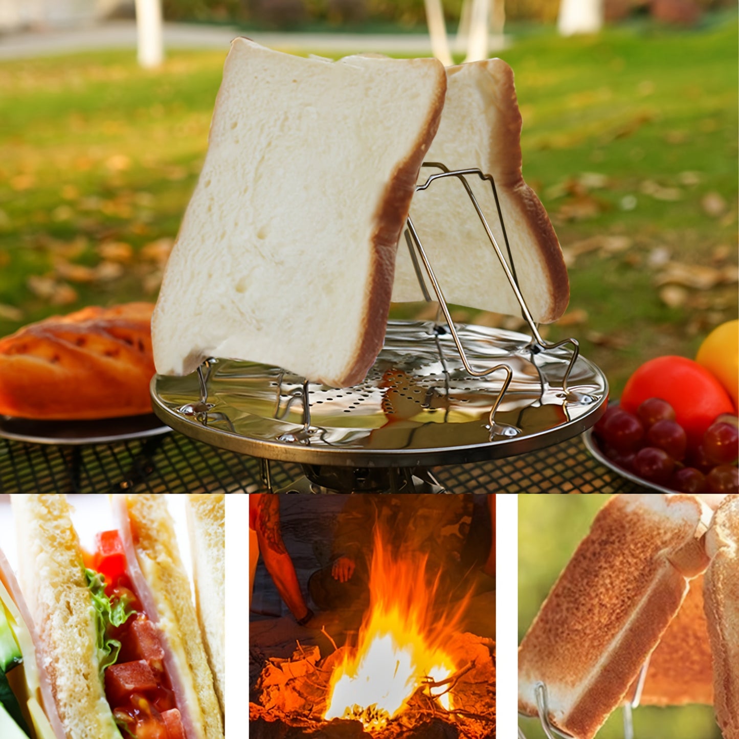 NEW Round Foldable Portable Stainless Steel Toast Bread Grill; Outdoor Camping Stainless Steel Toast Rack