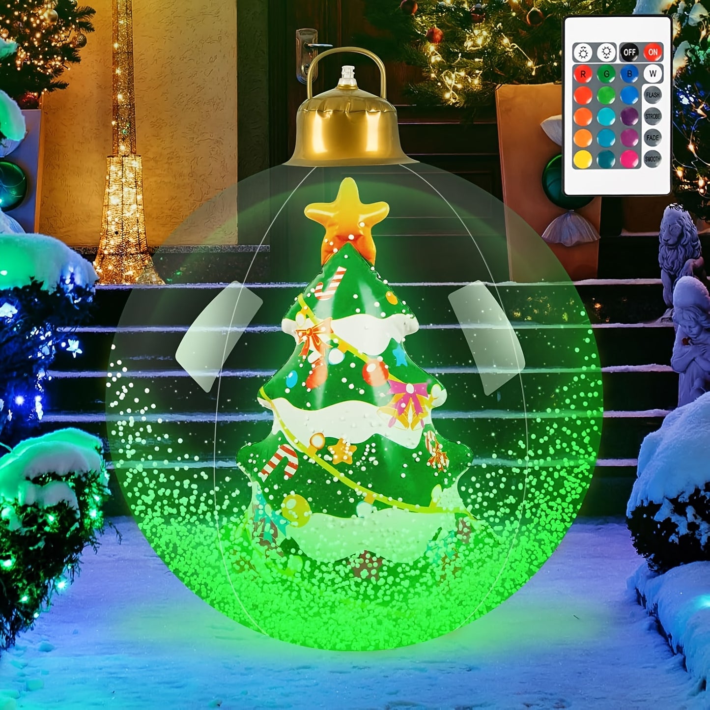 NEW 60.98cm Light Up Christmas Ball Christmas Tree Outdoor Inflatables with LED Light PVC Decorated Ball Xmas Blow Up Ball for Garden Yard Porch Christmas Holiday Decor, Christmas Balloon Arch, Winter Wonderland Decorations,