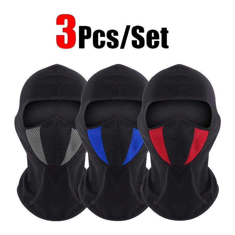 3 PCS Set Outdoor Four-Season Sports Hood for Men And Women, Motorcycle And Bicycle Riding Mask, Breathable And Warm Face Protection, Windproof And Dustproof Stylish Casual Balaclava Hat