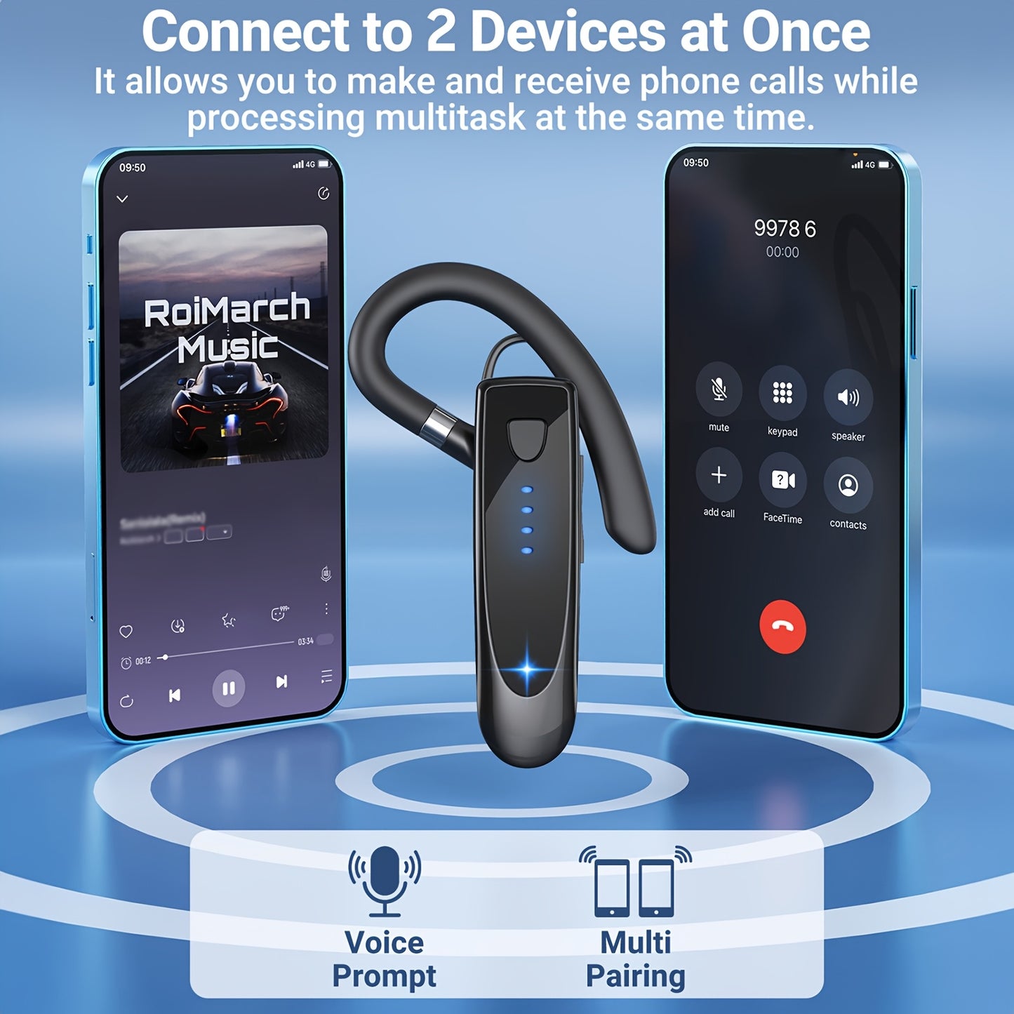 29Hr Music Playback Headphone with 180Hr Standby Time, Built-in Mic & Dual Device Connectivity, Lightweight In-Ear Design for Office, Trucker, Driver - USB Rechargeable