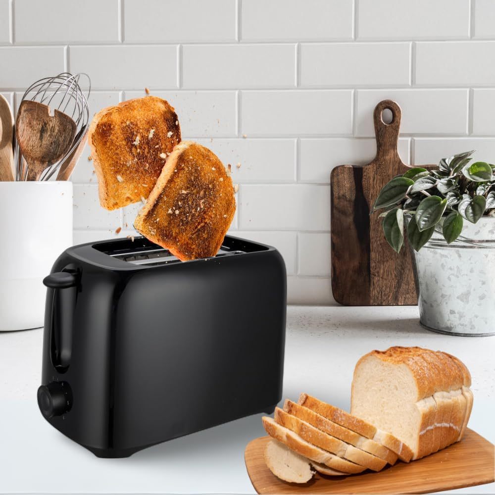 2 PCS Set Kettle & 2 Slice Bread Toaster Kitchen Combo Set | 2200W 1.7L Cordless Jug Kettle Boil Dry Protection & Auto Shut Off | 650W 6 Level with Browning Control & Crumb Tray (Black/White)