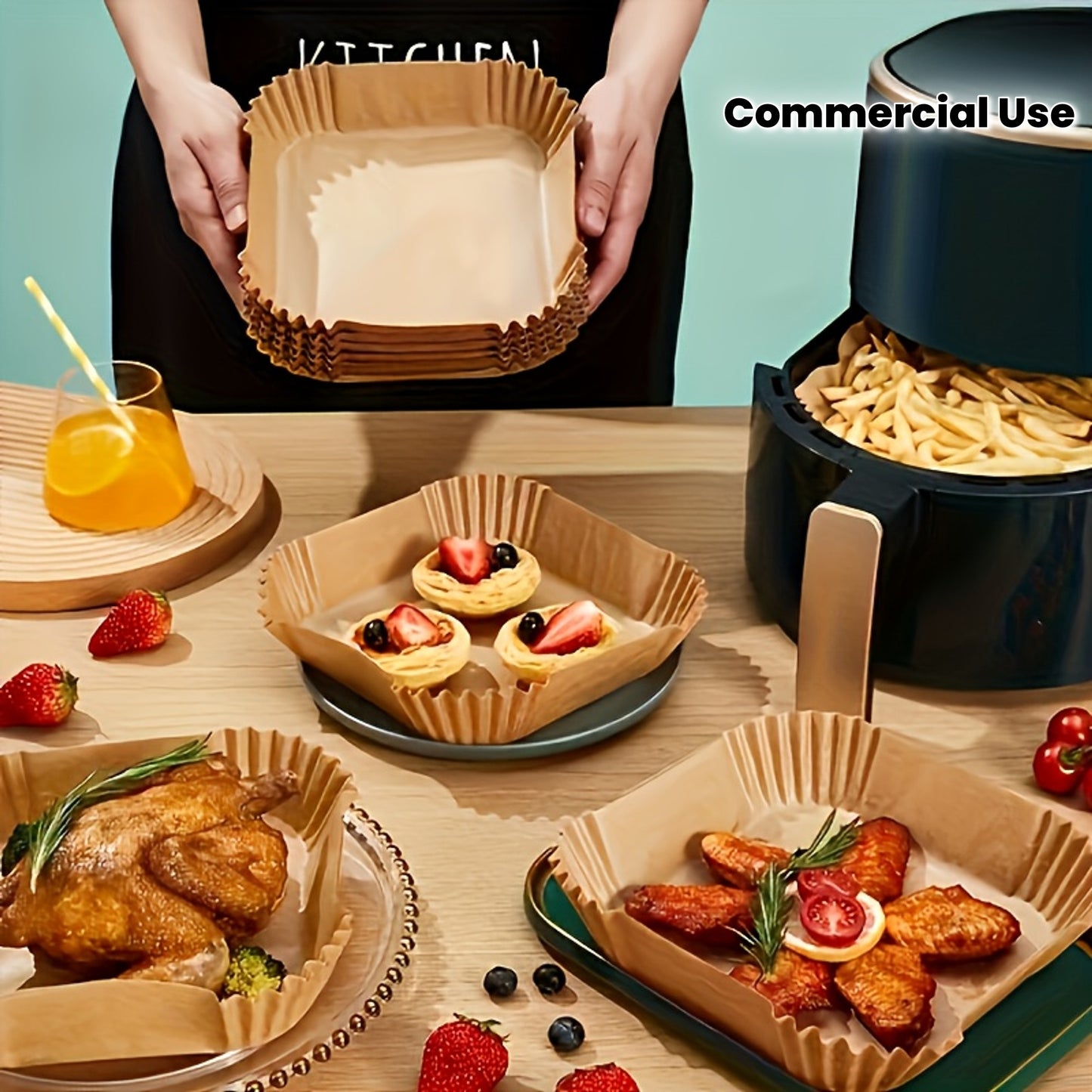 100 PCS Pack Set Air Fryer Liners - Universal for Oven & Microwave, Non-Stick Parchment Paper - No Coating, Heat-Resistant for Home & Commercial Use