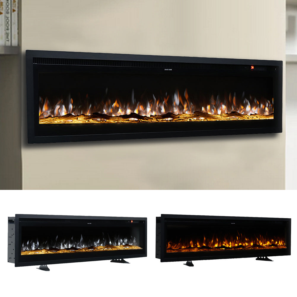 Electric Fire Wall Mounted/Recessed/Freestanding Electric Fireplace with Remote Control, 12 Colors Flame Effect Media Wall Fireplace, Crystal & Log Set,1800W 40/50/60 Inch