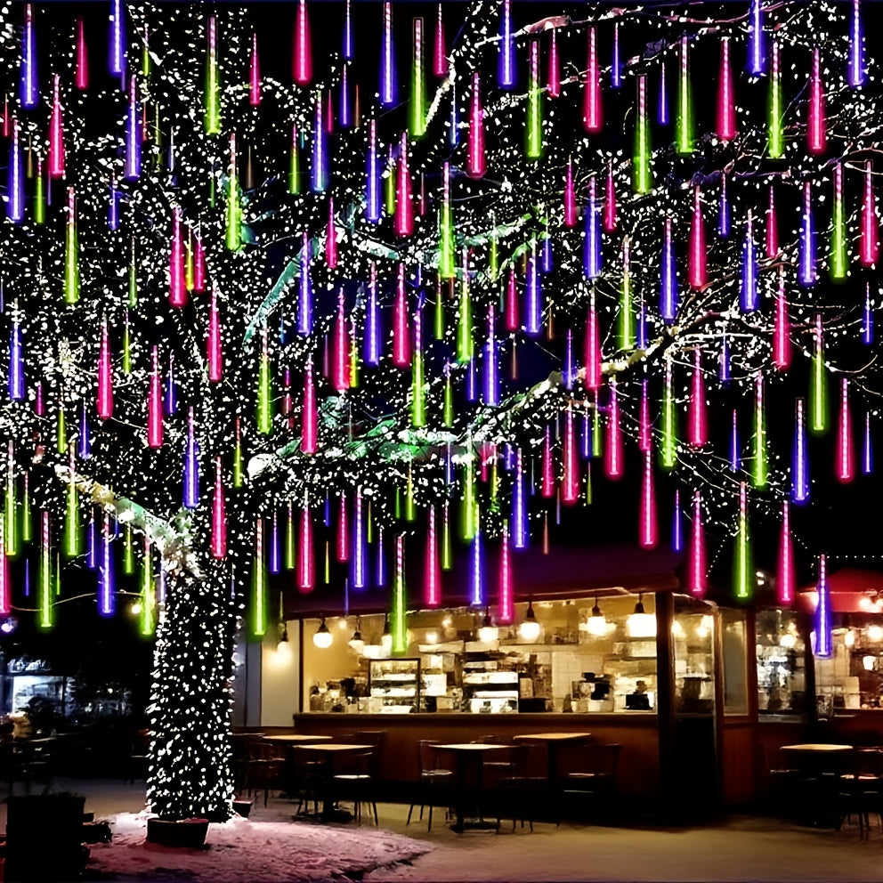 192 LED USB-Powered Meteor Rain Lights - Outdoor/Indoor String Lights with Falling Rain Drop Icicle Effect, IPX4 High Quality, USB-Powered Hanging Decorations for Christmas, Wedding, Garden, Patio, Party - Energy-Efficient LE