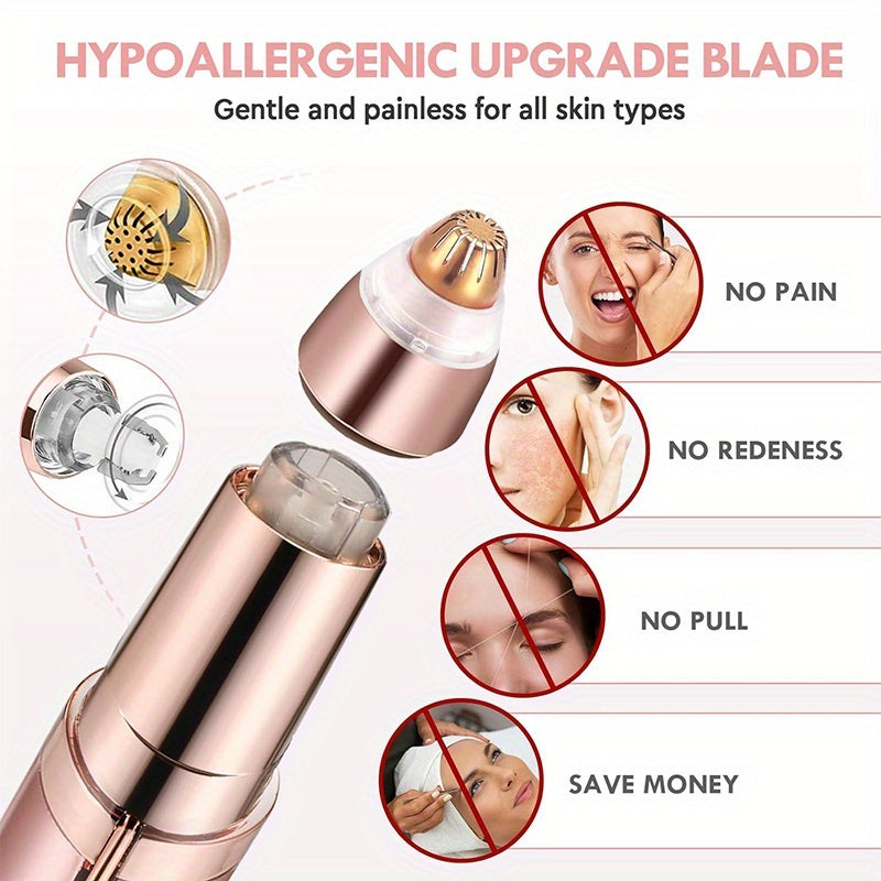 Portable Rechargeable Electric Eyebrow and Bikini Area Trimmer with 4 Blades Heads| Stainless Steel Blades, USB Charging, Suitable for Eyebrows, Armpits, Arms, Fingers, Legs