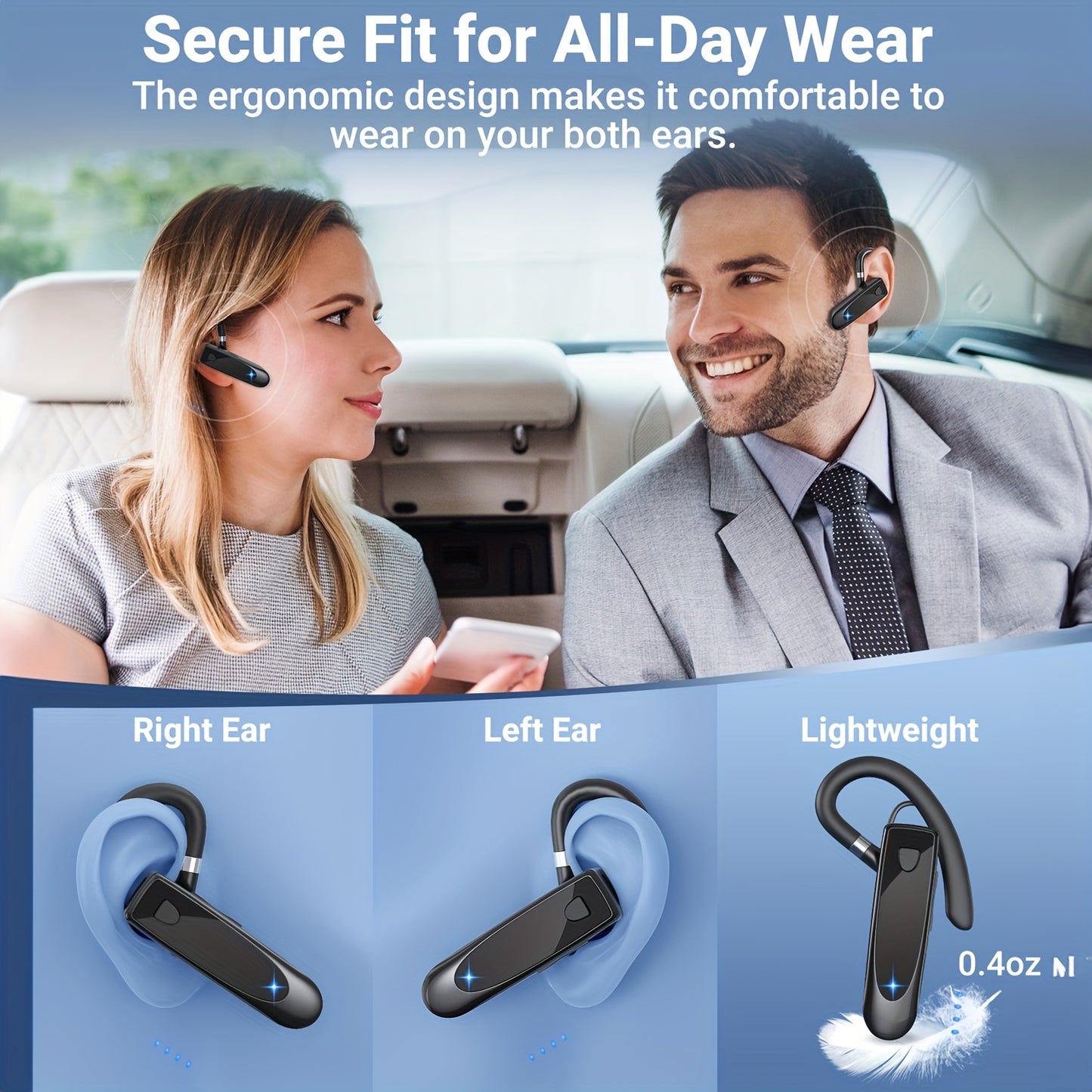 29Hr Music Playback Headphone with 180Hr Standby Time, Built-in Mic & Dual Device Connectivity, Lightweight In-Ear Design for Office, Trucker, Driver - USB Rechargeable