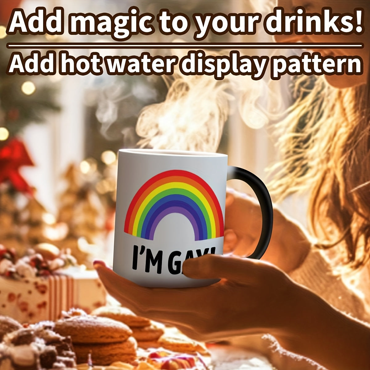 1-Pack Rainbow "I'm Gay!" Ceramic Coffee Mug - Color-Changing Humorous LGBTQ Pride Cup with Heat-Sensitive Design, Hand Wash Only, Funny Gift for Men, Boyfriend, Best Friend (Mother's Day, Birthday, Father's Day